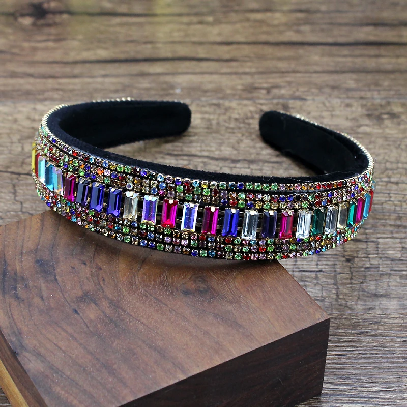 Handmade Hair Accessories Full Colorful Crystal Baroque Hairband Sparkly Rhinestone Headbands For Women