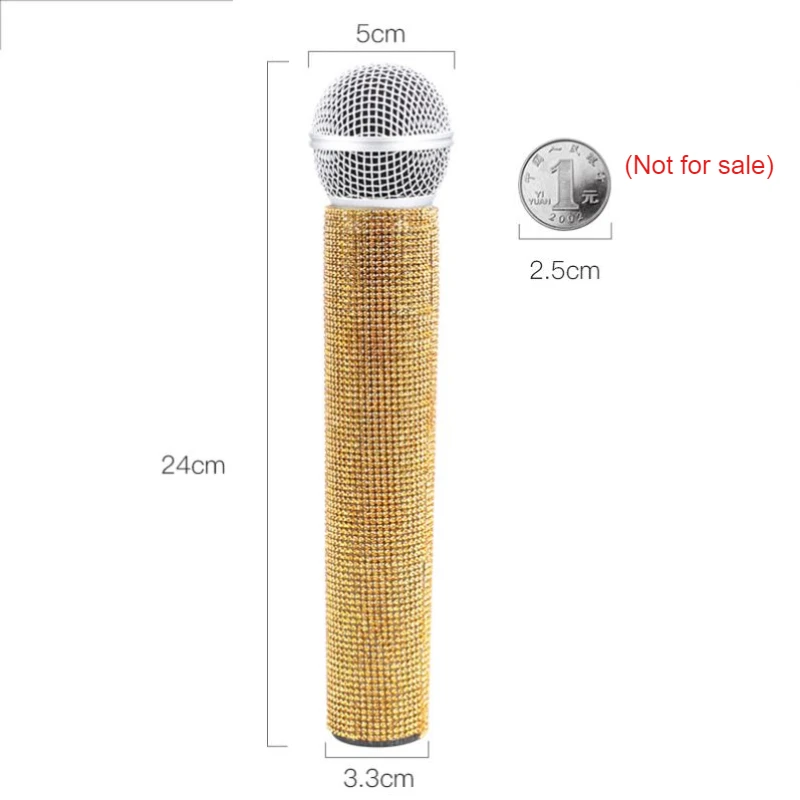 Factory Artificial Plastic Prop Mic Podcast Fake Microphone with diamond kids Toy mic for Training show video cosplay