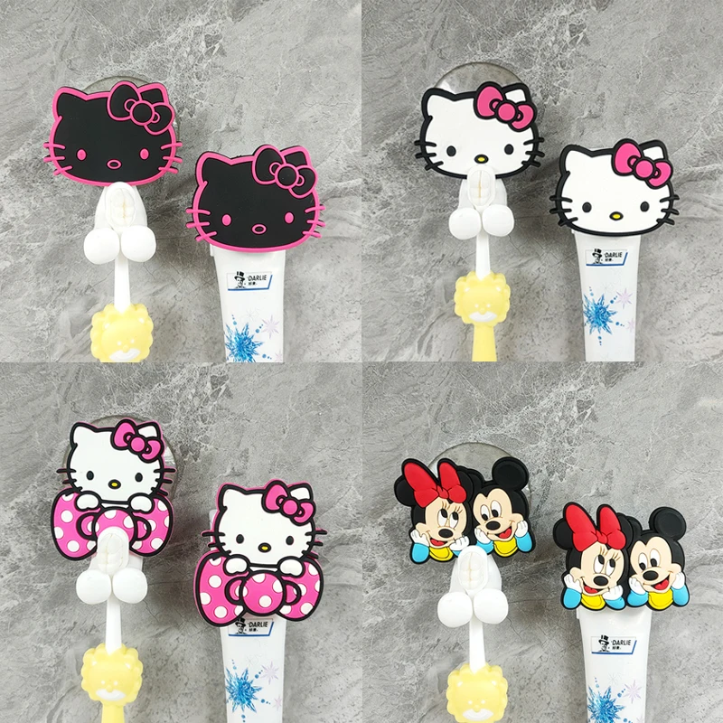 Soporte para cepillo de dientes de Mickey para niños, juego de soporte para pasta de dientes de Hello Kitty, Stitch, Pato Donald, estante para pasta de dientes, adornos, regalos