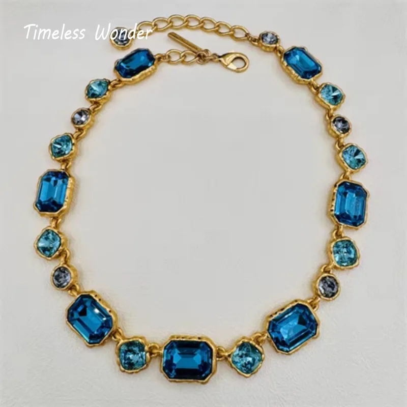 Timeless Wonder Retro Crystal Geo Pave Necklace for Women Designer Jewelry Runway Luxury Brand Rare Top Trendy Sweet  4424