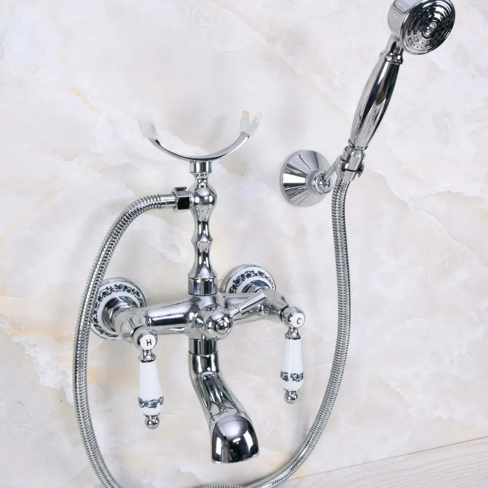 

Modern Chrome Brass Wall Mount Bathroom Bathtub Faucet Set WITH/ 1500MM Handheld Shower Spray Head Mixer Tap Dna241