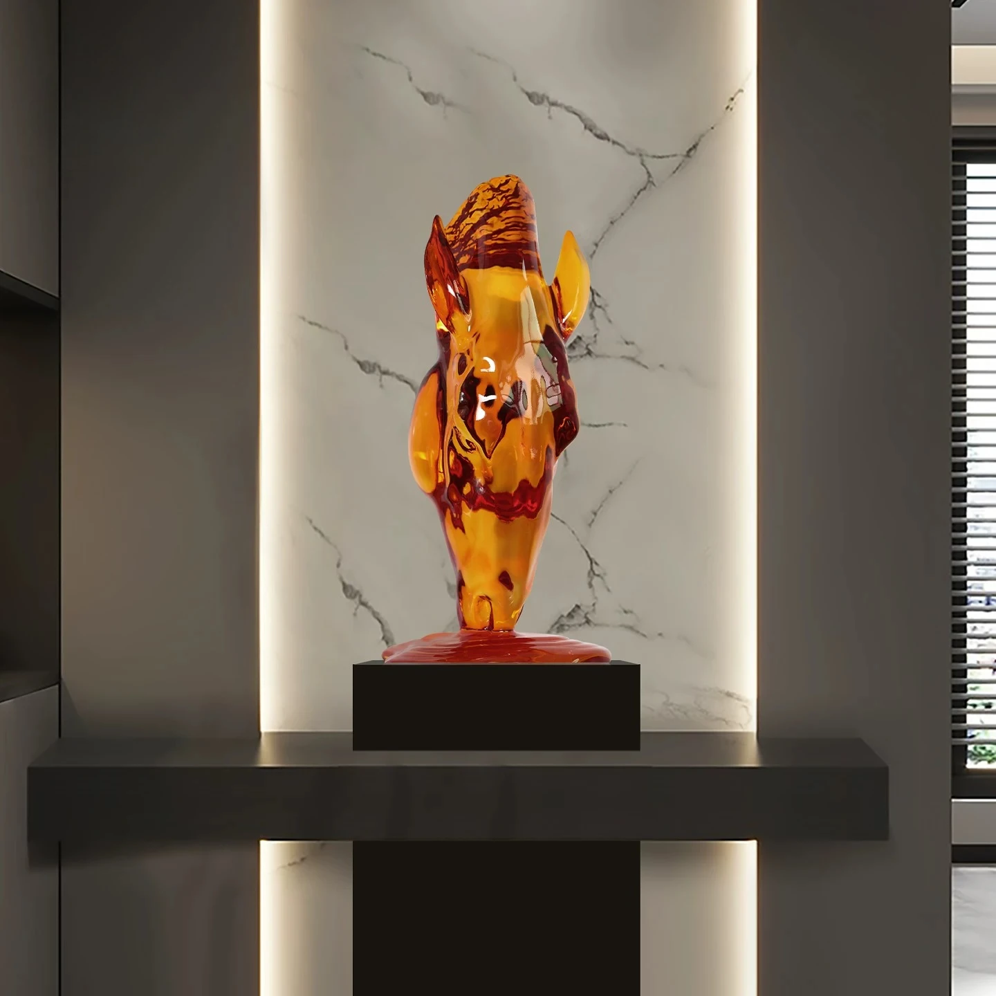 oo-Home Decor Transparent Resin Crafts Horse Head Sculpture Animal Figurine Modern Living Desktop Foyer Ornaments Statue Gift