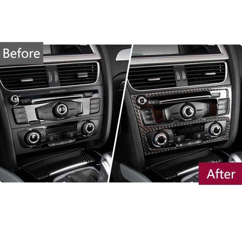 Carbon Fiber Center Console Air Conditioning CD Panel Cover Trim Frame Sticker Auto Accessories For Audi A4 B8 A5 S4 Car Styling