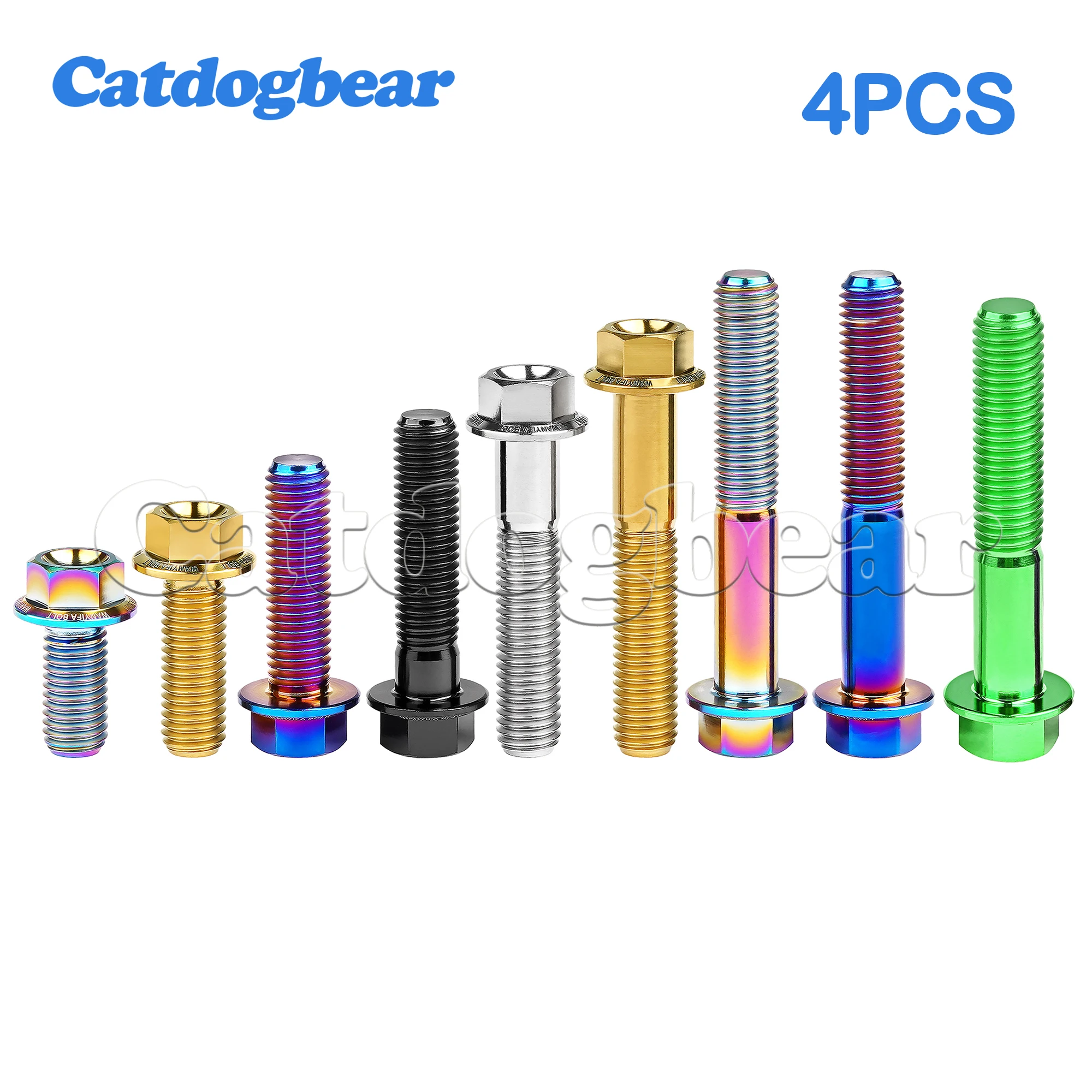 Catdogbear 4pcs Titanium Bolt M7x10 15 20 25 30 35 40 45 50mm Screw Thread Pitch 1.0mm Motorcycle Titanium Bolt Flange Head
