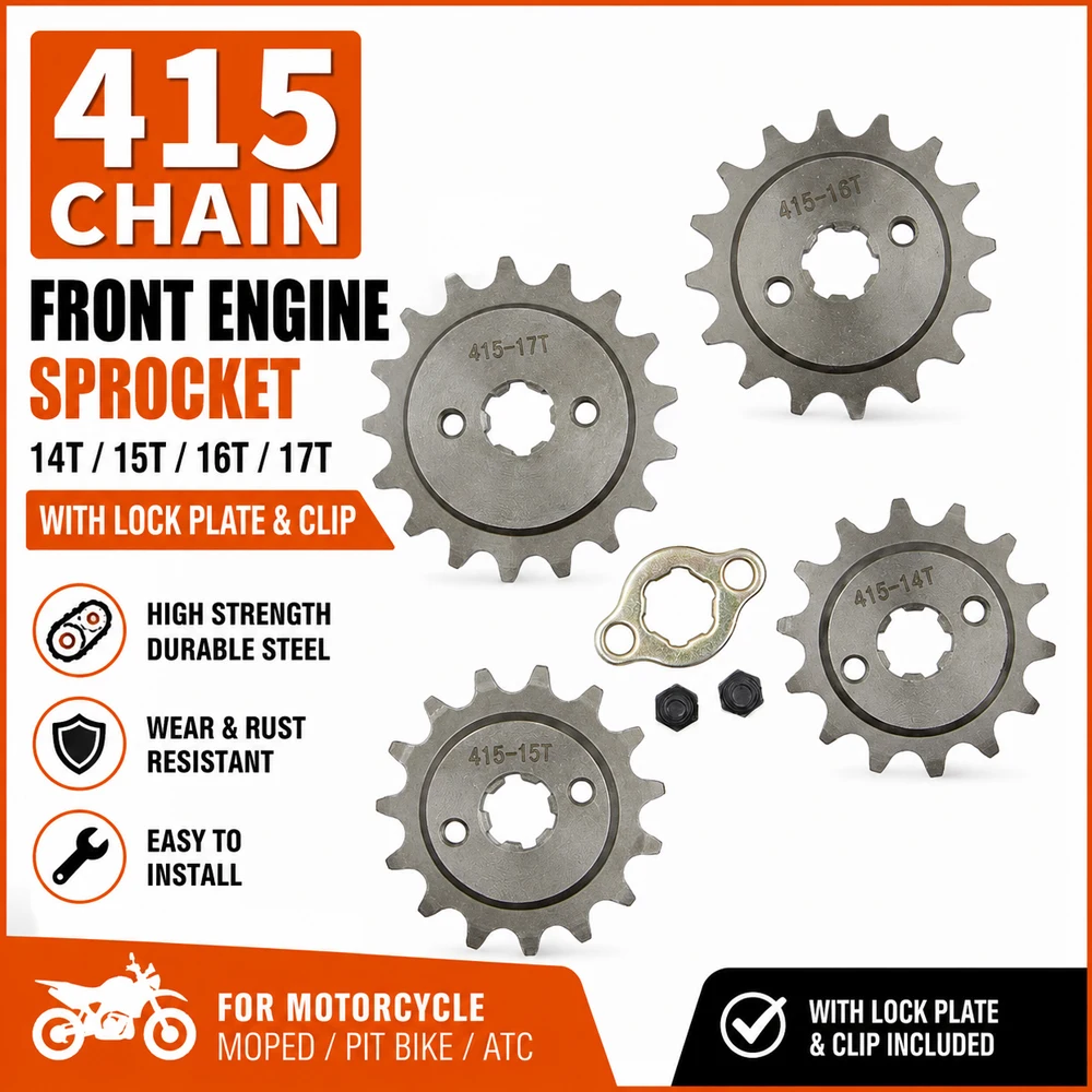 415 Chain 17mm 14T 15T 16T 17T Teeth Front Engine Sprockets With Retainer Plate Locker For Off‑Road ATV Four‑Wheel Karts Quad