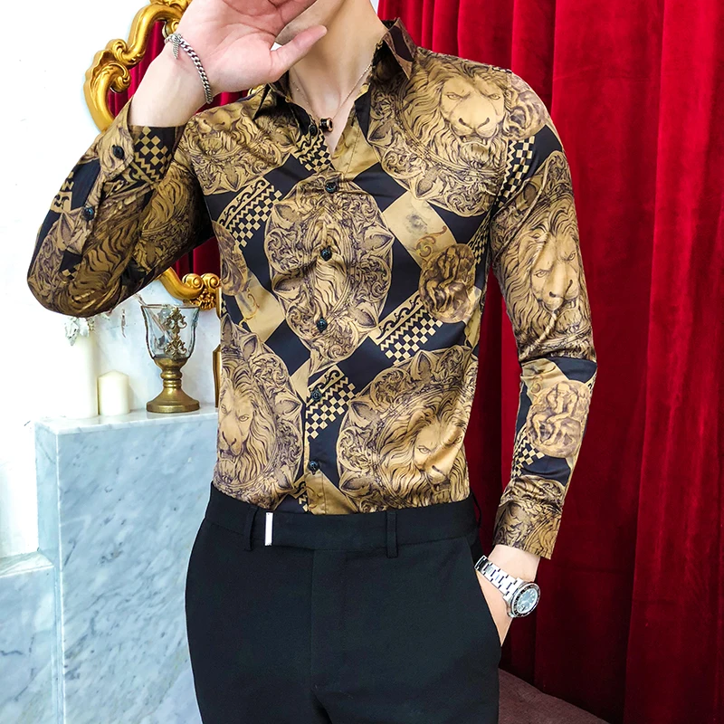 2023 Luxury Vintage Men\'s Shirt Slim Long Sleeve Streetwear Shirts Male Casual Business Formal Dress Shirts Social Party Tuxedo