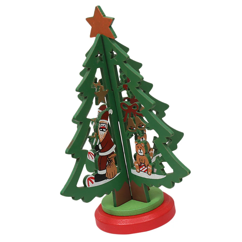 Wooden Christmas Tree Mini Fir Small Tabletop Decor Decorations DIY Xmas with Lights Ornaments Free Shipping and Offers Bright