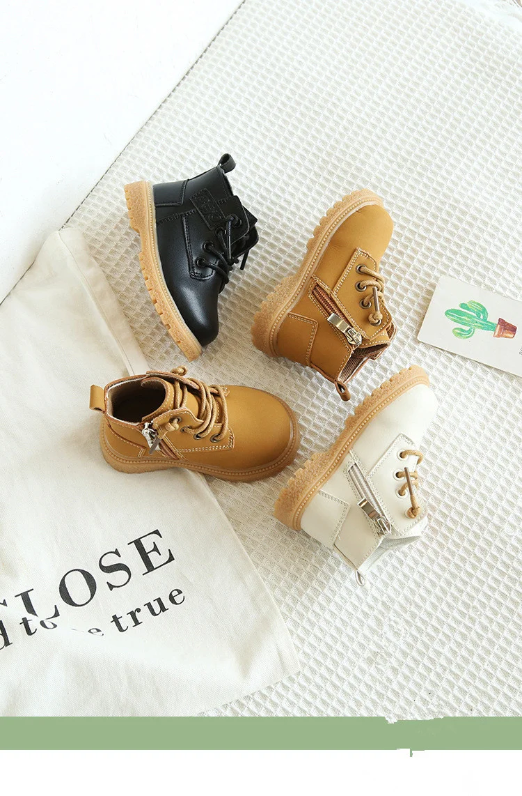 Neue Frühling/Herbst Baby Stiefel Leder Britischen Stil Jungen Mode Stiefel Gummi Sohle Zip Seite Kleinkind Mädchen Stiefeletten 15-25 – Detail 1