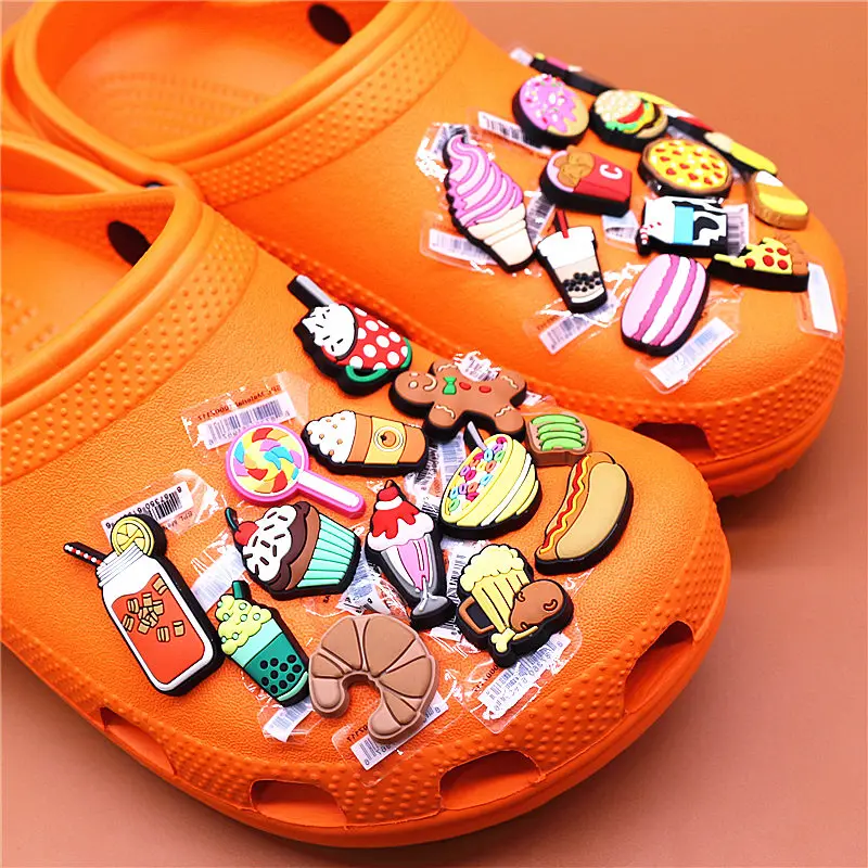 Original 5pcs/lot Food Style Shoe Buckle Accessories Donut Burger 33 Type 3D Shoe Charms Decoration DIY Wristband Clog Clips