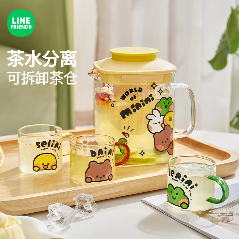 LINE FRIENDS Brown Bear Cold Water Pot High Temperature Resistant Household Cold Water Pot Glass Premium Feeling Water Cup Set