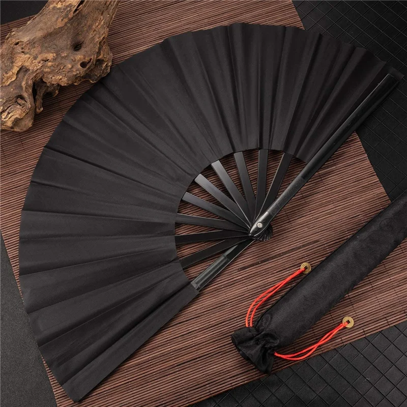 1Pcs Vintage Black Chinese Style Folding Fans Kung Fu Fan Wedding Party DIY Solid Color Pocket Hand Craft Dance Fan