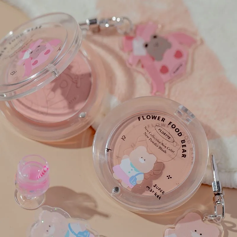 FLORTTE Blush Trim Natural Peach Nude Blusher Cute Makeup Korean Matte Food Bear Blush for dark skin