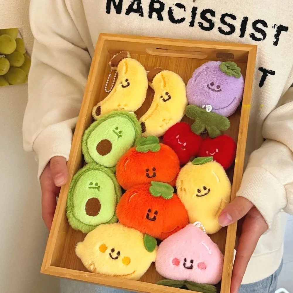 Nuevo llavero de muñeco de peluche de fruta de dibujos animados lindo Mango melocotón plátano colgante relleno aguacate limón cereza mochila encanto regalos de cumpleaños