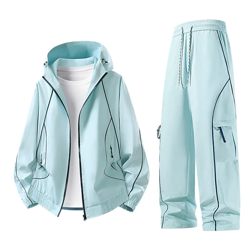 Men's Outdoor Hiking Sportswear Jogging 2-Piece Running Set Breathable Jacket Tracksuits Camping Training Sport Clothing