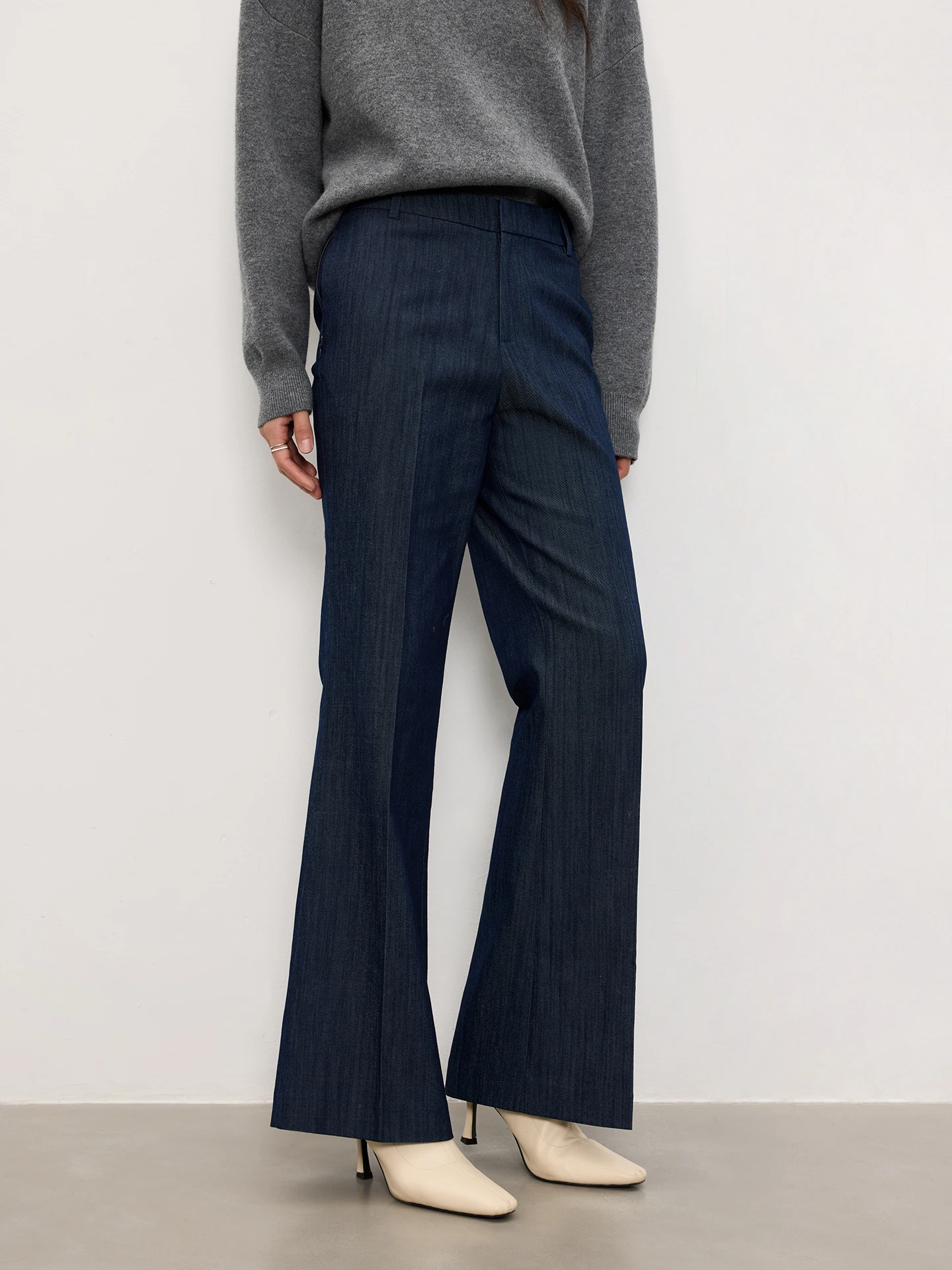 

Masjm Casual Flared Jeans Fabric Ultra Slimming Long Legging Cotton Polyester Spandex Blend Anti-Wrinkle Ladies Pants