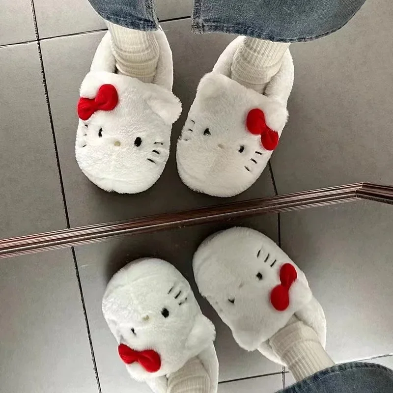 

Sanrio Hello Kitty Slippers Kawaii Cute Student Autumn Winter Bedroom Soft Padded Plush Bedroom Aldult Shoes Girls Home Shoes