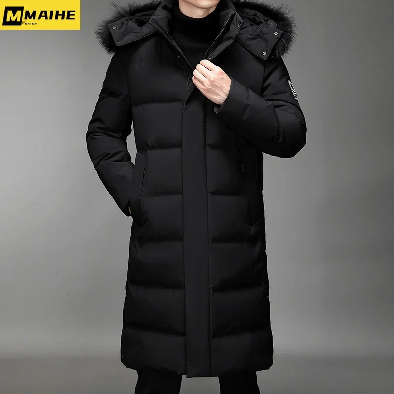 Men's Thickened Down Jacket -30 Winter Warm Down Coat 2024 New Men Fashion Long White Duck Hooded Down Parkas Plus Size 5XL