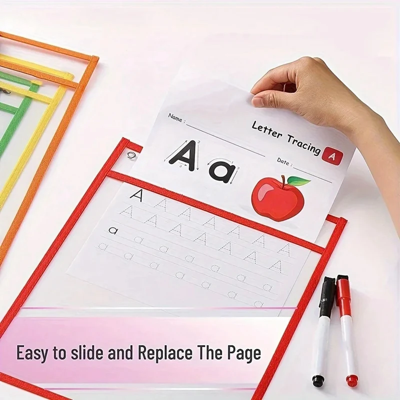 Hot-A39R-10Pcs Transparent File Pocket Folder Sleeves Oversized Reusable Dry Erase Clear Stationery Storage Folder File Pouch