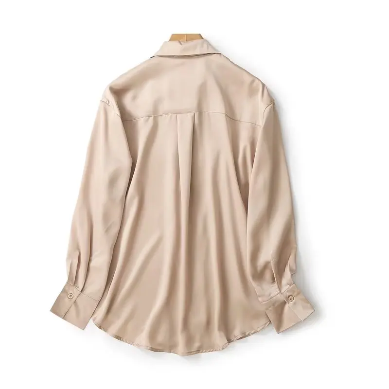 Withered Multicolor England Style Simple Solid Satin Shirt Office Lady Fashion Basic Blouse Women Tops