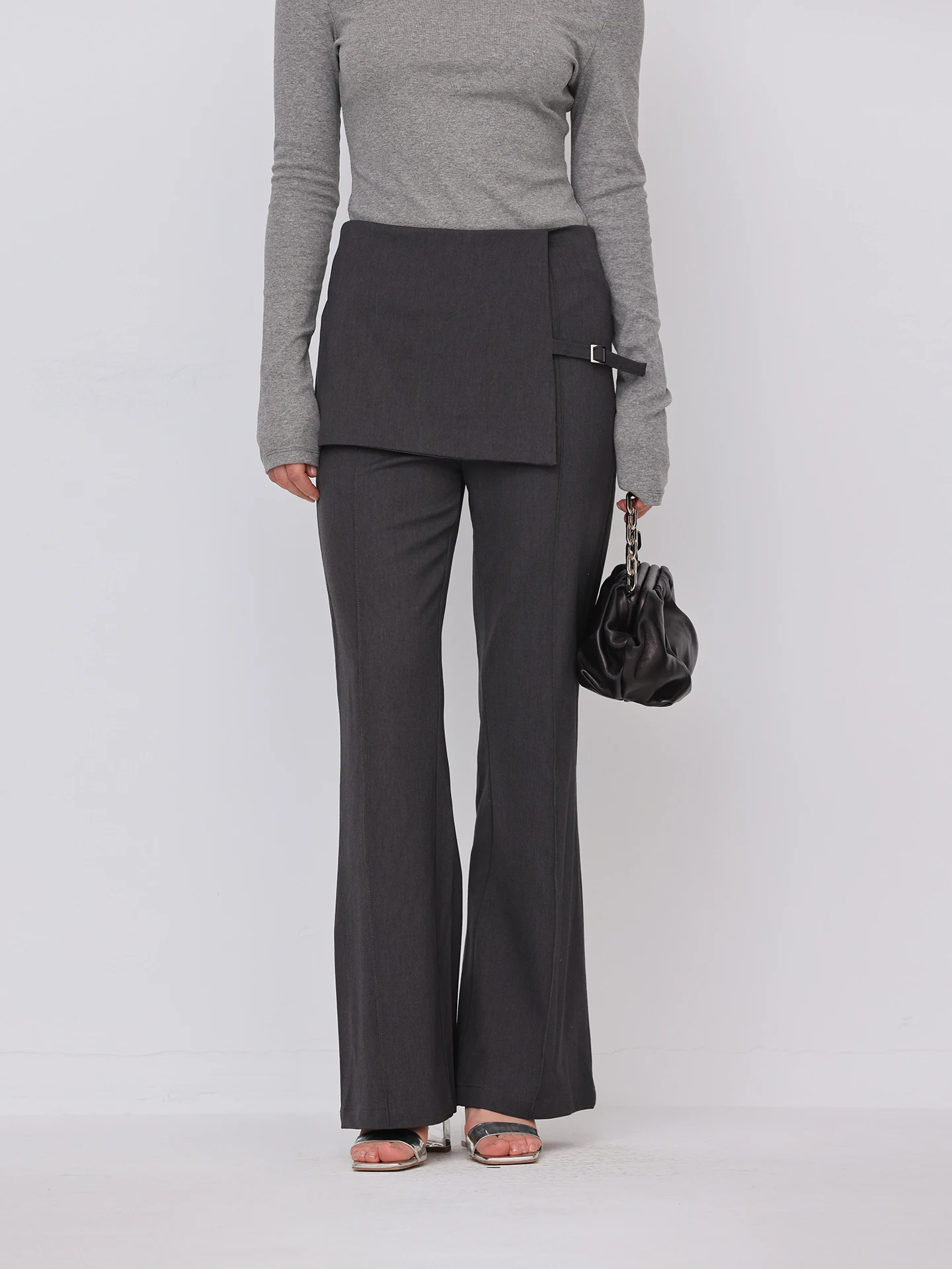 

Костюмные брюки с высокой талией для похудения, с эффектом драпировки, расклешенные, в деловом стиле, модные, из двух частей, с юбкой-накидкой