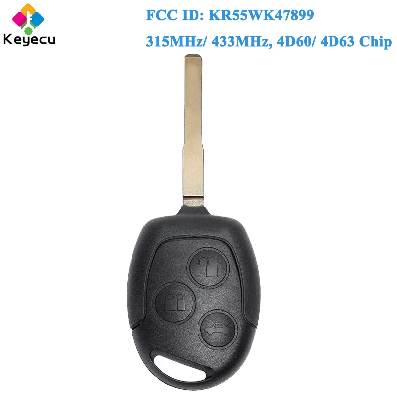 

KEYECU Car Remote Key for Ford Escape Fiesta 2011-2017 Fob FCC ID: KR55WK47899 315MHz/ 433MHz 4D60/ 4D63 Chip HU101 Blade