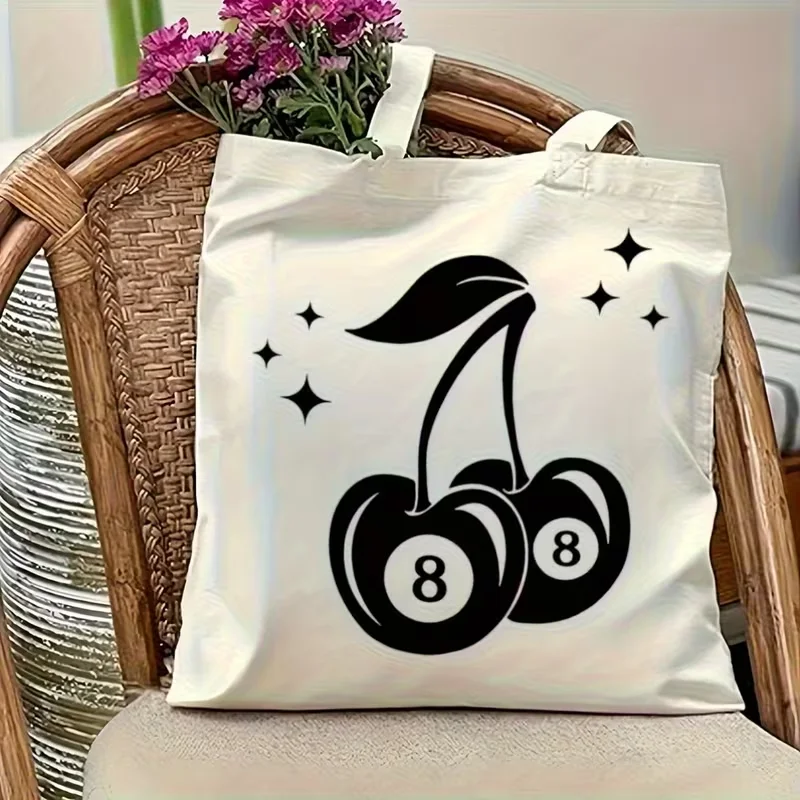 

Женская большая сумка с вишневым принтом — прочная холщовая сумка с черной вишней и белой просторной прямоугольной сумкой для путешествий