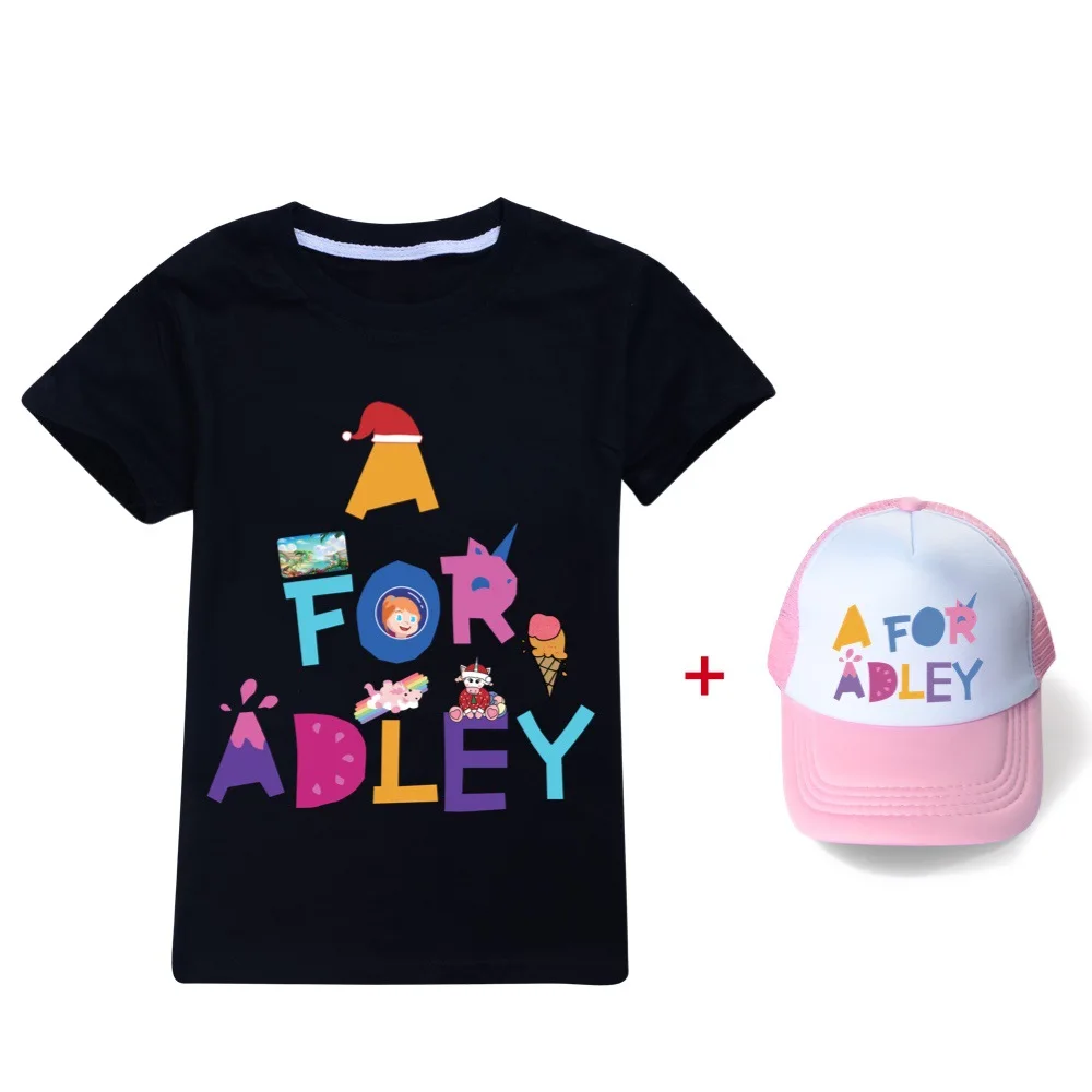 New Summer Kids T-Shirt A for Adley Toddler Girl Clothes Cotton Boys Graphic Top Teenages Kawaii Clothing Baby Child Tees +cap