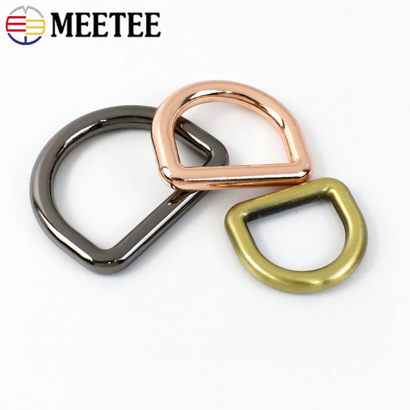 10Pcs Meetee 10-50mm D Ring Bag Strap Metal Buckles for Webbing Belt Loop Clasp Pet Collar Hook Keychain Connector Accessories