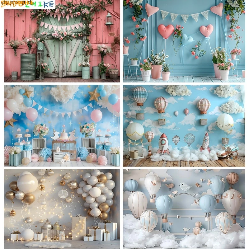 

Happy Birthday Party Photography Backdrop Baby Shower Newborn Portrait Colorful Balloon Arch Decor Photo Studio Background AR-16