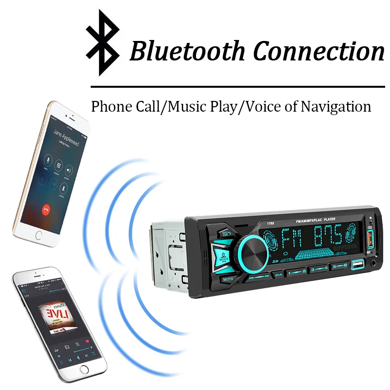 Hippcron Car Radio 1din Srereo MP3 Player Bluetooth FM Receiver With Remote Control AUX/USB/TF Support Phone Charging