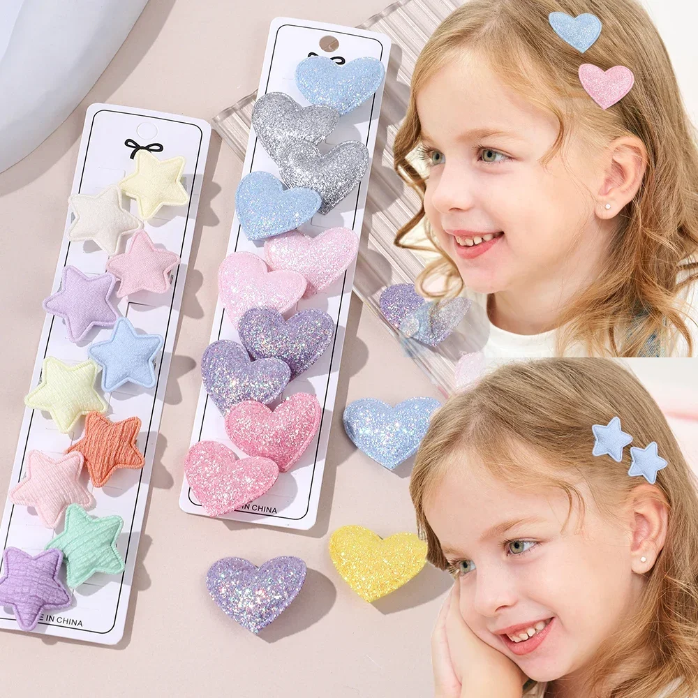 10pcs Girls Colorful Mini Star Hair Clips Kids Children Candy Love Hair Clip Duckbill Clips Baby Hair Accessories Gift Wholesale