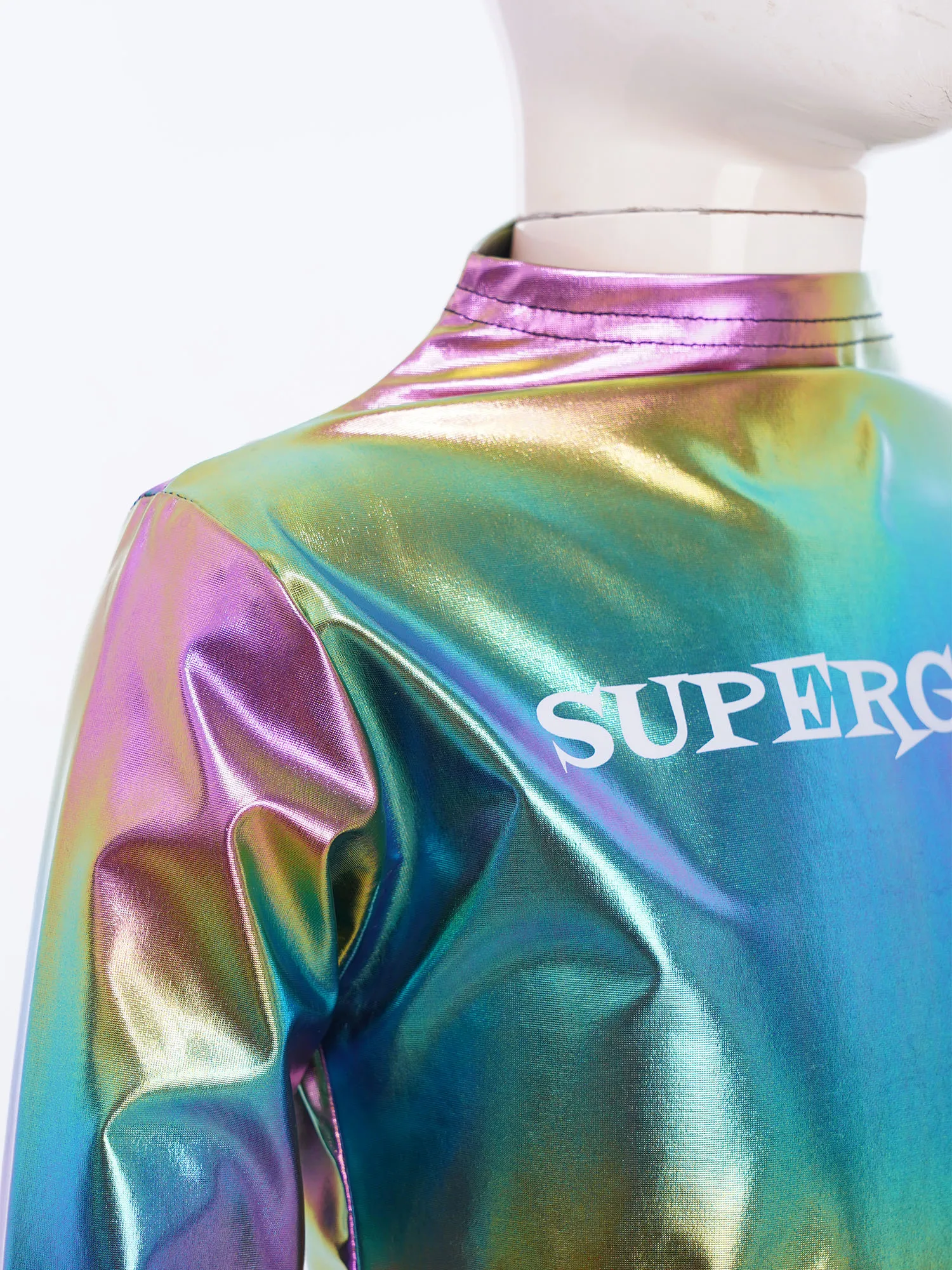 

Kids Girls Hip-Hop Jazz Dance Top Crew Neck Long Sleeve Letter Printed Metallic Shirt Top for Stage Party Performance Streetwear