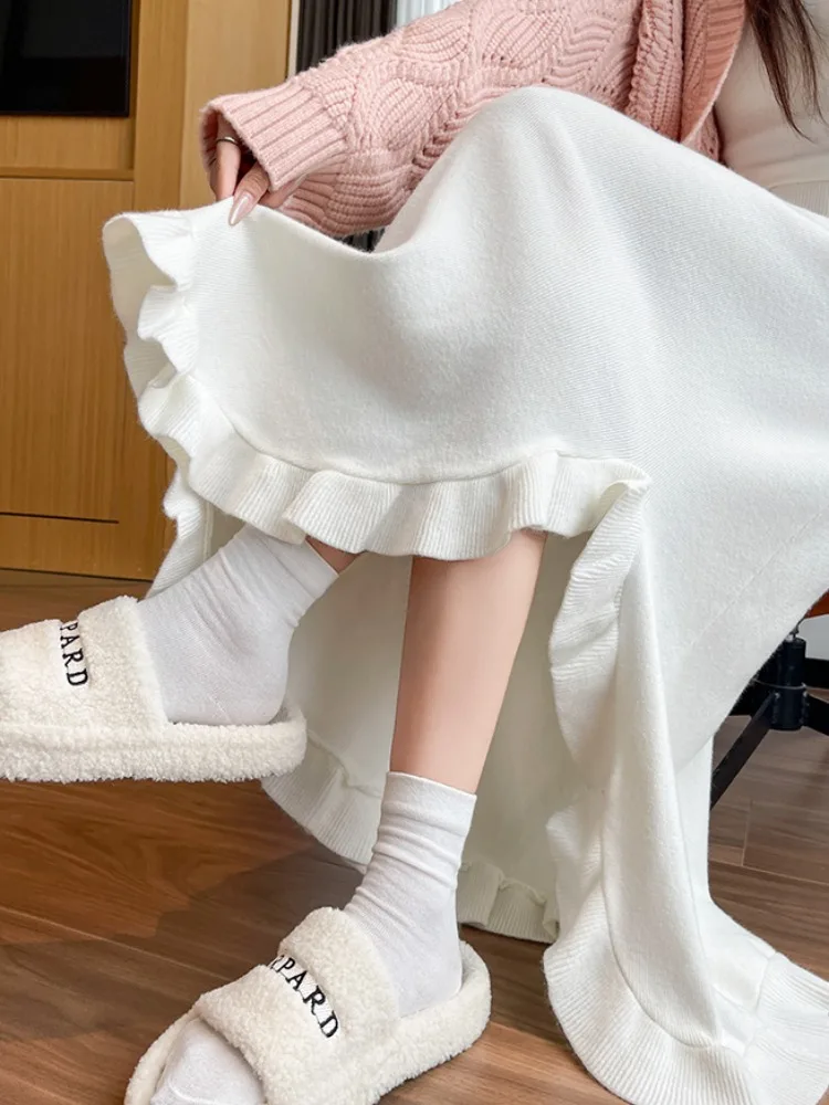 

Новая женская юбка А-силуэта из мягкого трикотажа с высокой талией, широкими штанинами, летне-осенне-зимняя, в корейском стиле, средней длины