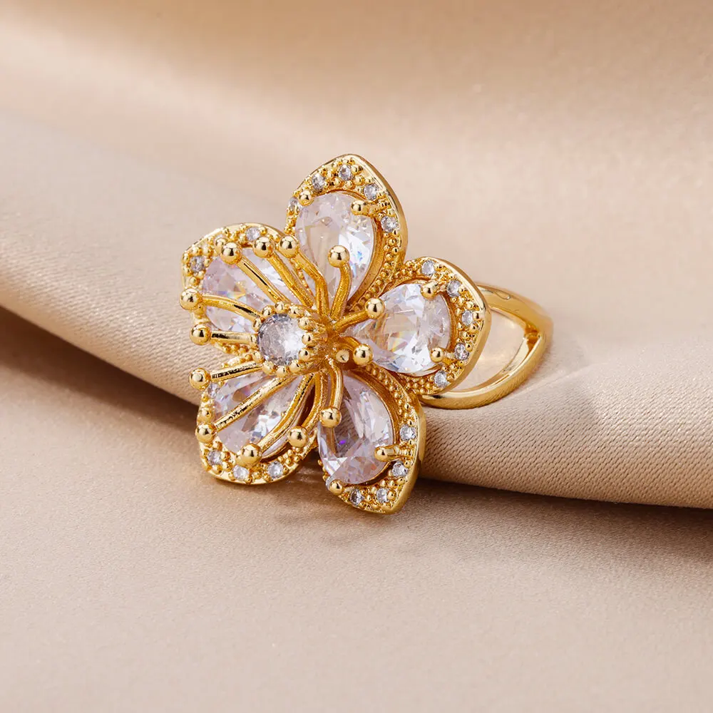 Delicate Zircon Flower Rings for Women Stainless Steel Ring 2024 New Trend Elegant Luxury Aesthetic Jewelry anillos