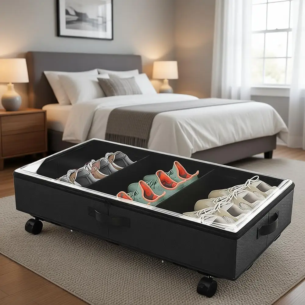 

Металлические контейнеры для хранения под кроватью с крышкой и окном, органайзер для домашнего гардероба, для одежды, обуви и многого другого - черные