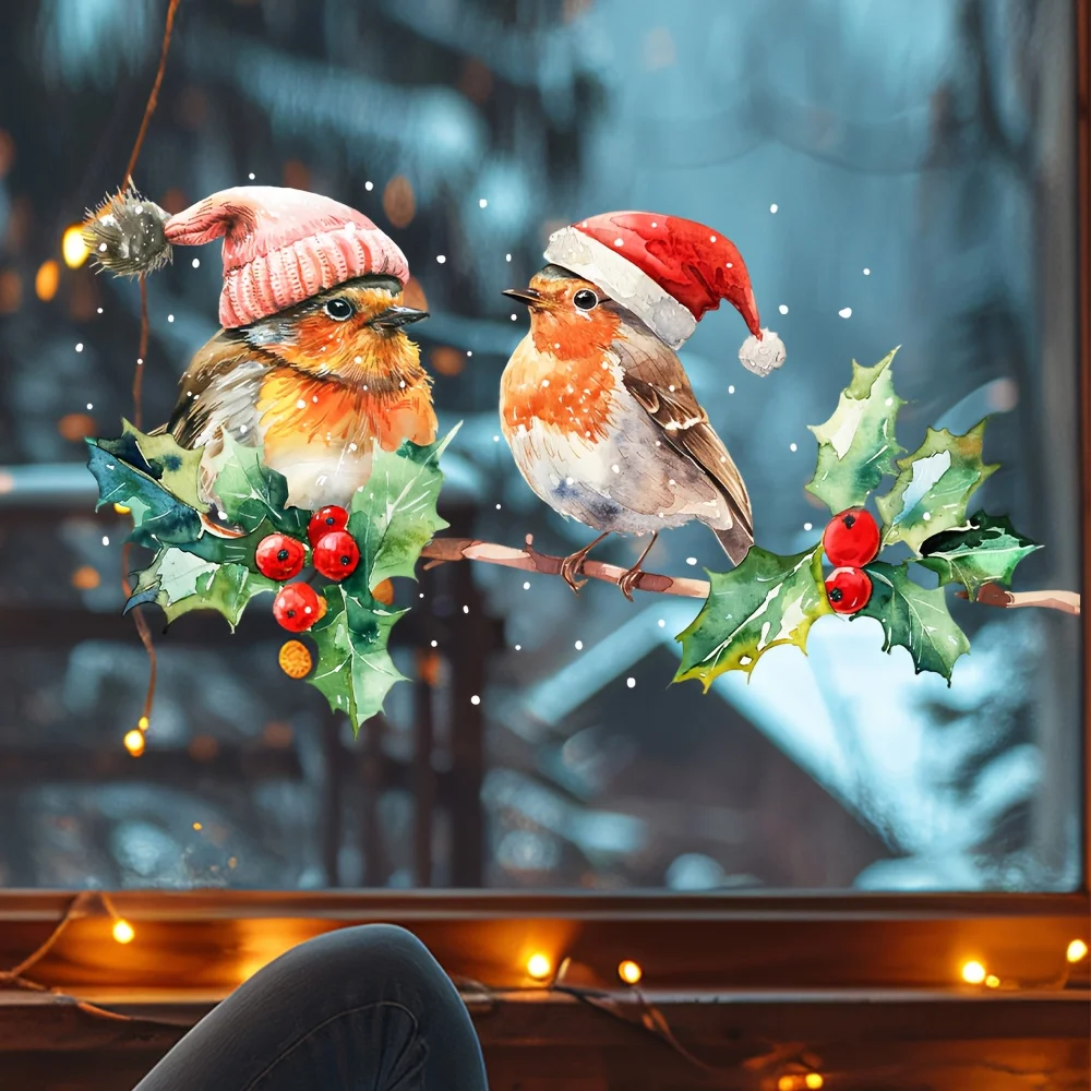 1pc uccelli invernali adesivi statici per finestre adesivi natalizi impermeabili decorazione in vetro per la casa soggiorno camera da letto caffetteria