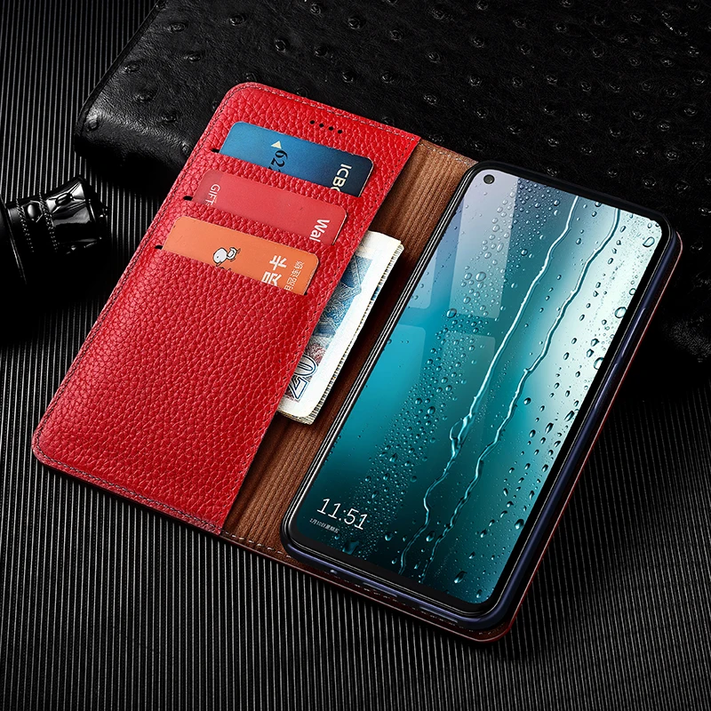 Imagem -06 - Plus Litchi Patter Couro Genuíno Flip Magnética Capa para Samsung Galaxy S20 S21 fe S22 Plus S22 Ultra Case Carteira de Luxo S21