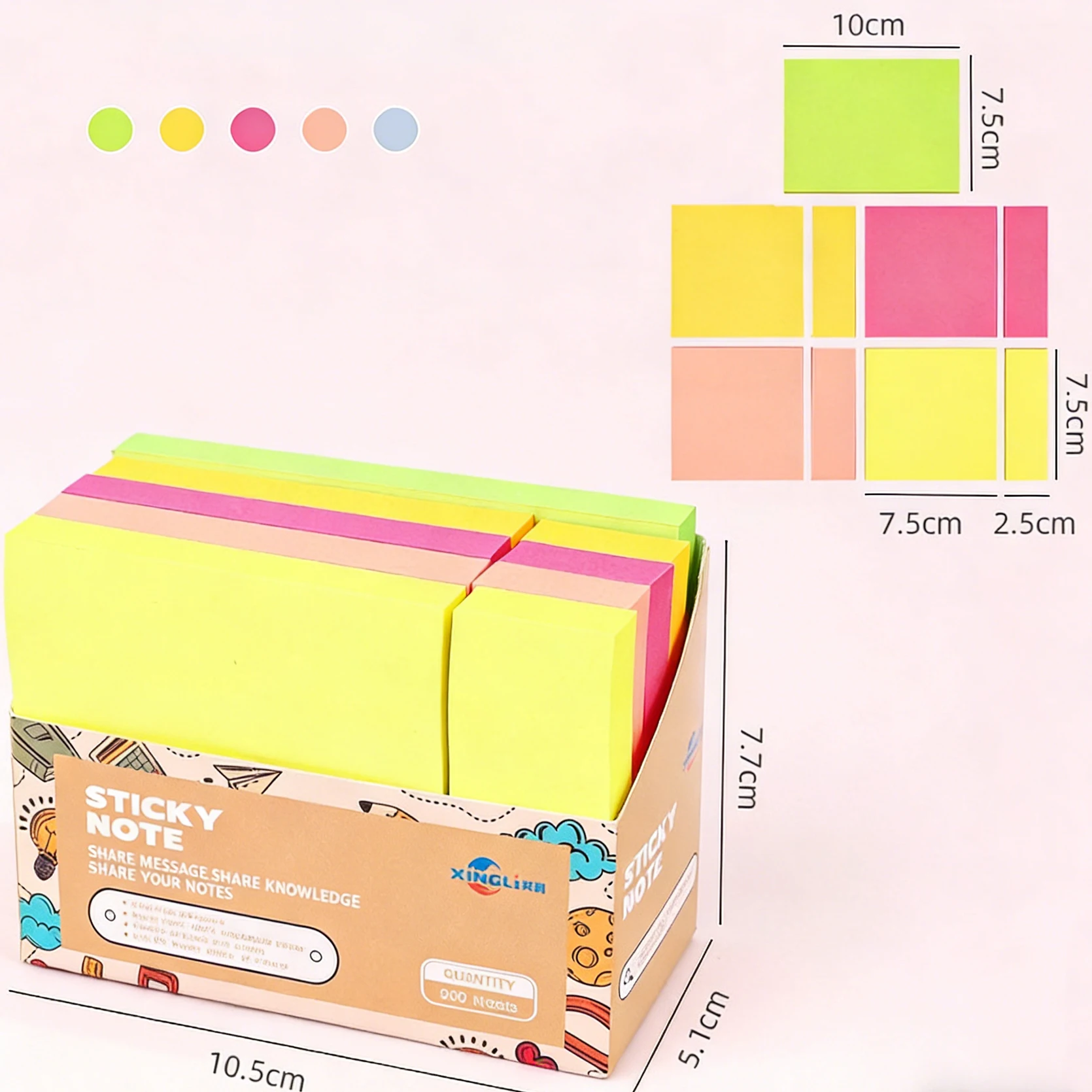 900PCS Box Sticky Notes, Morandi Fluorescent Plain Memo Pads, Self-Stick Reminder Notes for School & Office Supplies - view 5