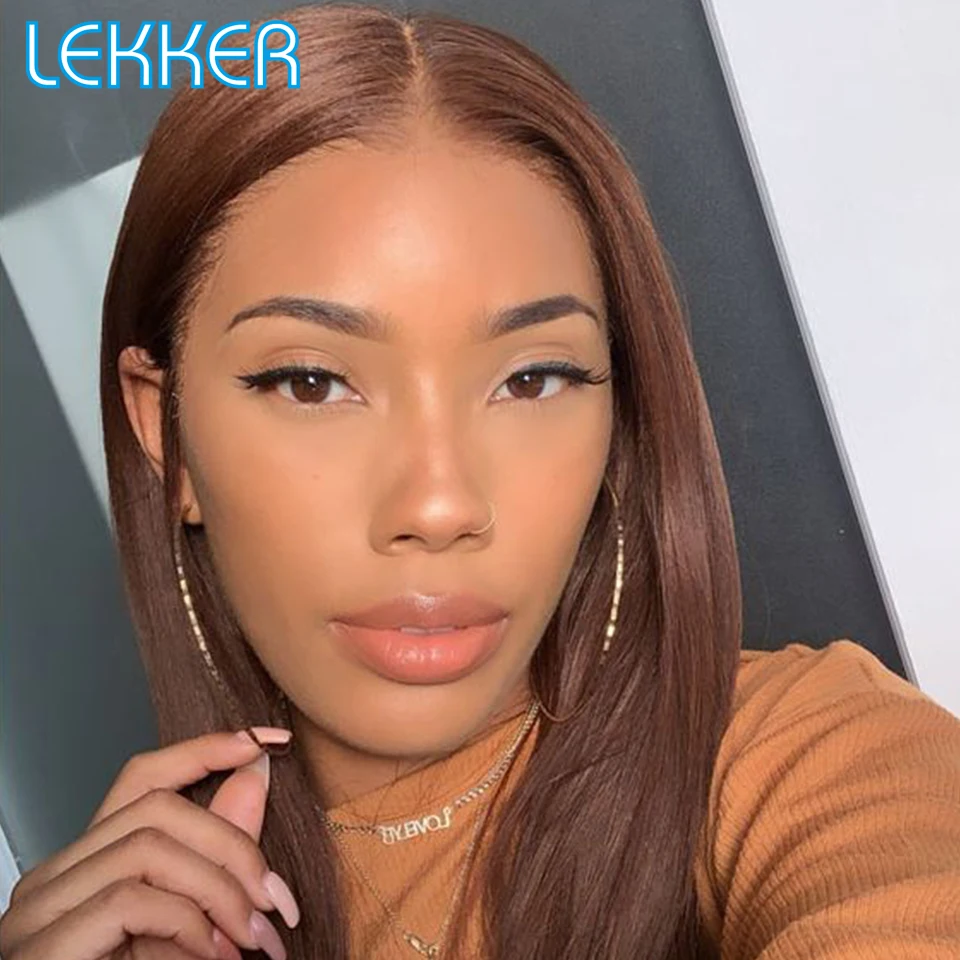 Lekker Brown Straight Bob 13x1 T Part Lace Front Human Hair Wig For Women Colored Brazilian Remy Hair Glueless Wear to go Wigs