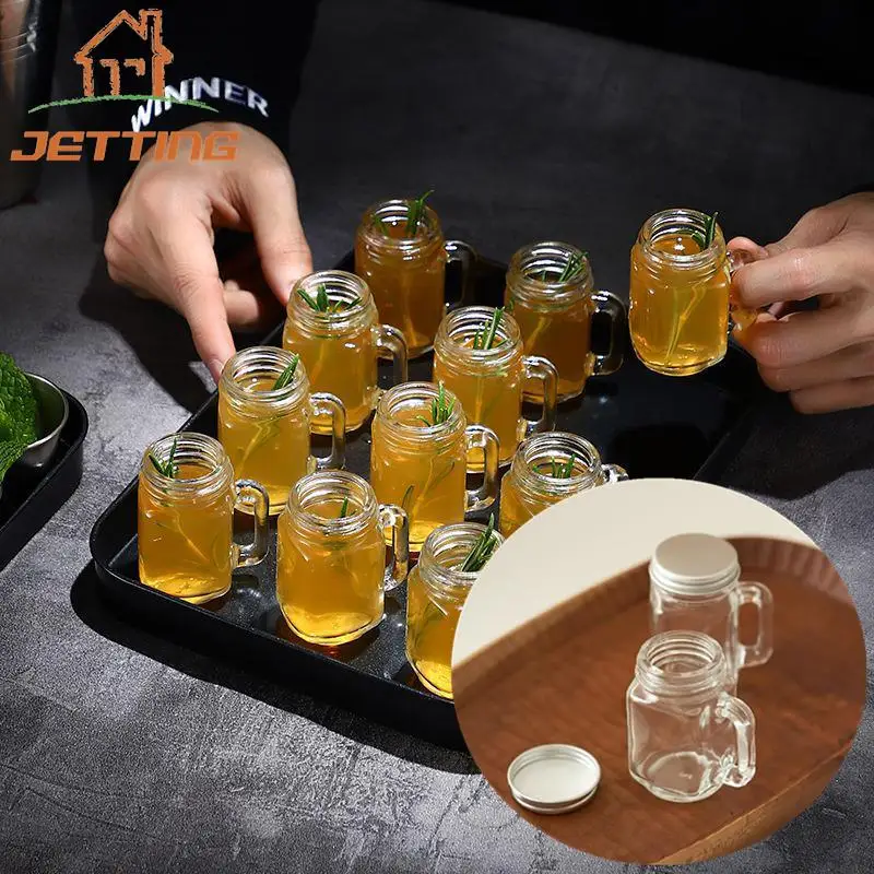 1Pc Mini Mason Jar for Jam Honey Portable Leakproof Coffee Milk Juice Bottle with Lid Home Party Bar Vodka Spirits Shot Glass