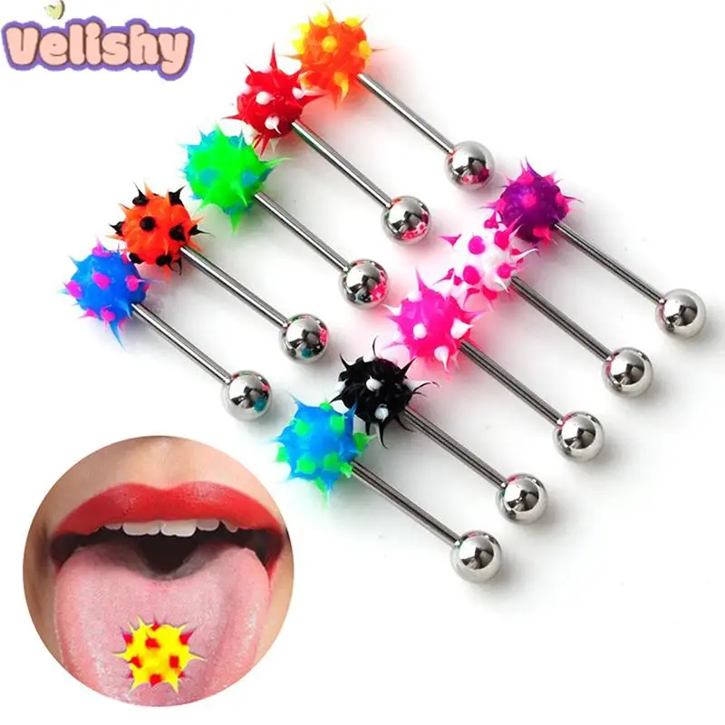 Steel Vibrating Tongue Ring Tongue Piercing Ring Colorful Rock Personality Rubber Barbell Tongue Ring Bar Body Jewelry