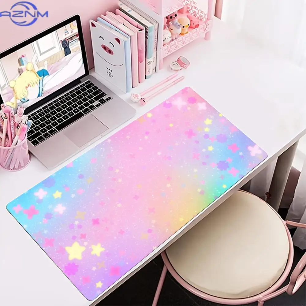 Magical Moon Fairy Gaming Mouse Pad Non Slip Rubber Stitched Edge Keyboard Table Mat For Laptop Office Desktop Setup