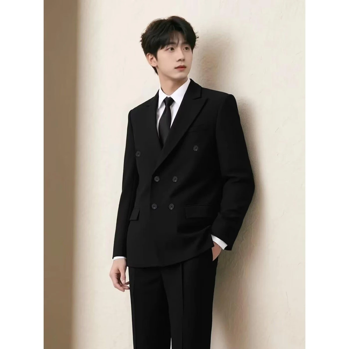 

Модный двубортный костюм-джат с подушечками для свадьбы, мюм, полный комплект, повседневный свободный крой из полиэстера, молодежный тренд