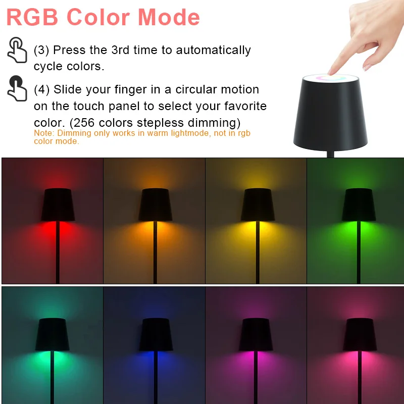 RGB Table Lamp with USB Type-C Charging Port RGB Adjustable Desk Lamp Rechargeable Cordless LED Night Light For Bedroom Outdoors