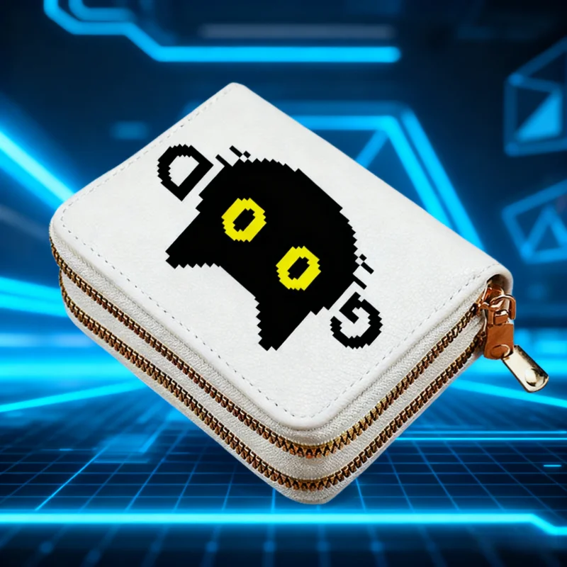 1Pc Creative Black Cat Card Case Double Zipper Storage Coin Purse Credit Card Storage Case