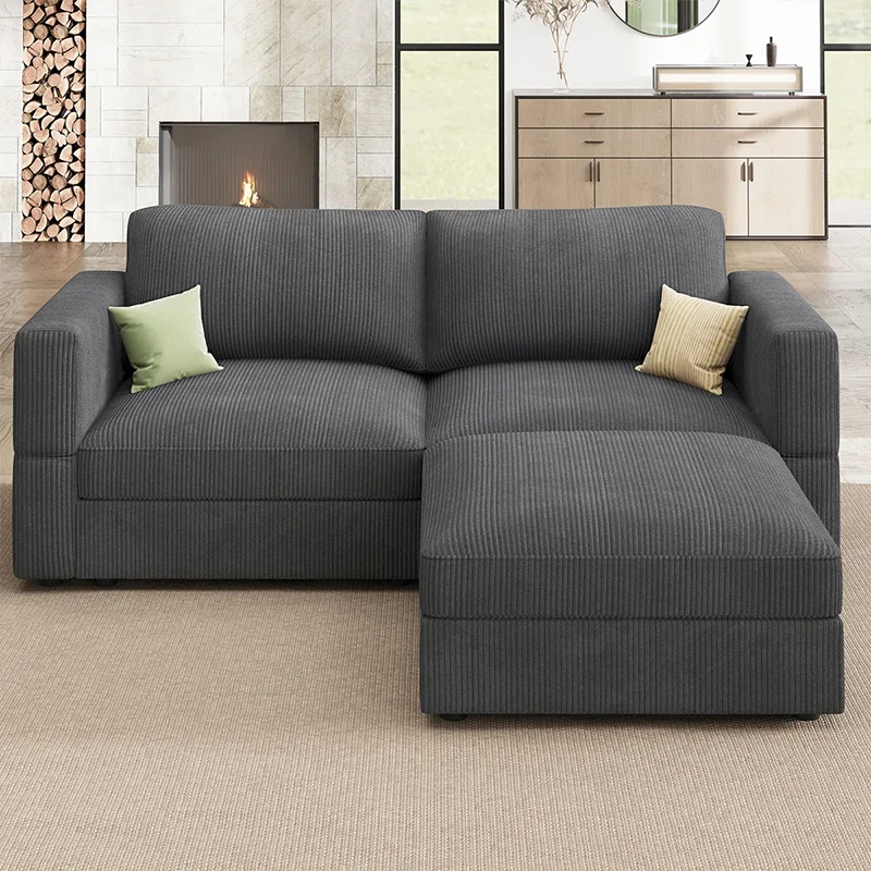 

#Multi-functional Convertible Armrest Corduroy Modular Sectional 3 Seater L-shape Sofa Sets Living Room Apartment