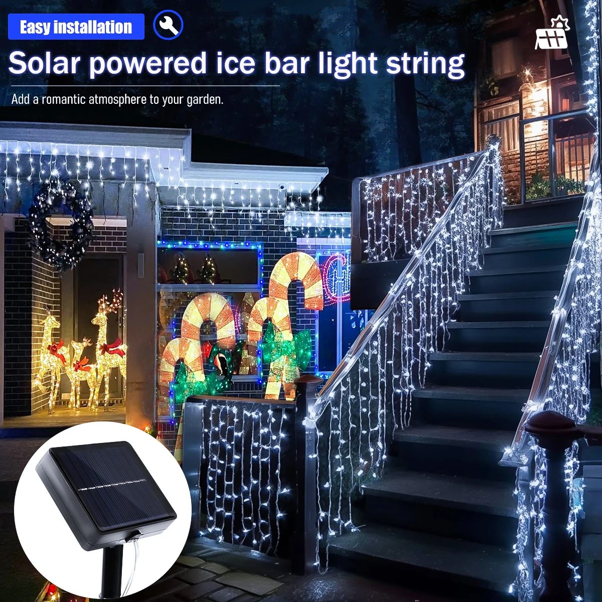 

2025 Solar Ice Strip Light 8 Modes LED lcicle Fairy Lights Waterproof Outdoor Garden Decoration Lights Home Holiday Lighting