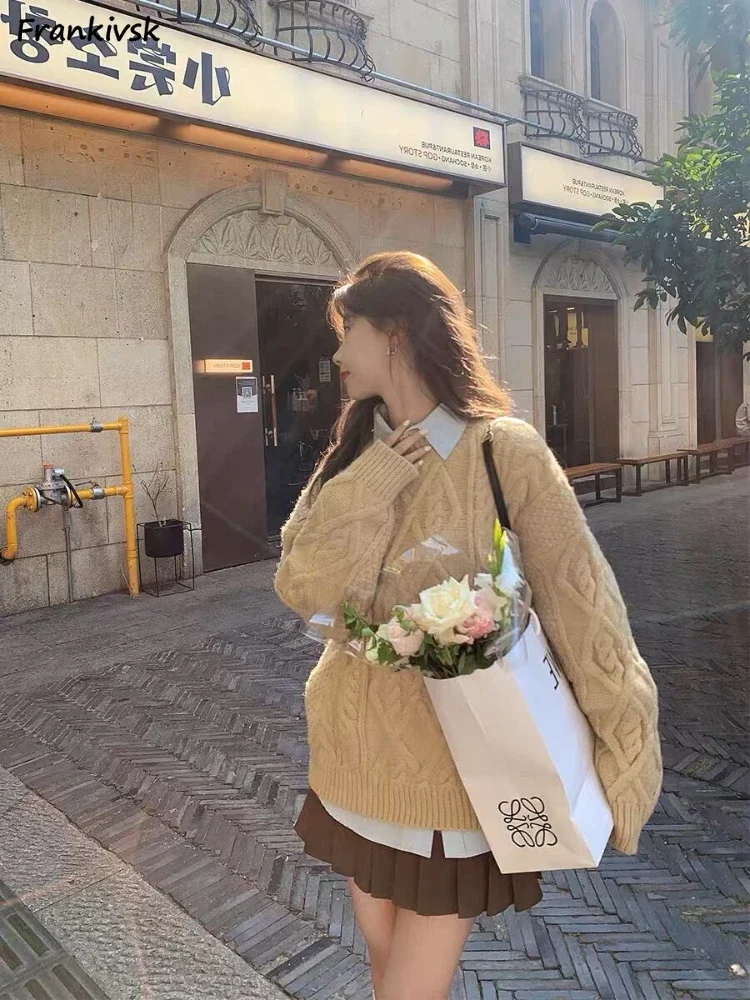 

Свитера Twist, женские нежные с напуском, универсальные, в корейском стиле, милый трикотаж, осенне-зимняя мода, хипстерский темперамент, с круглым вырезом