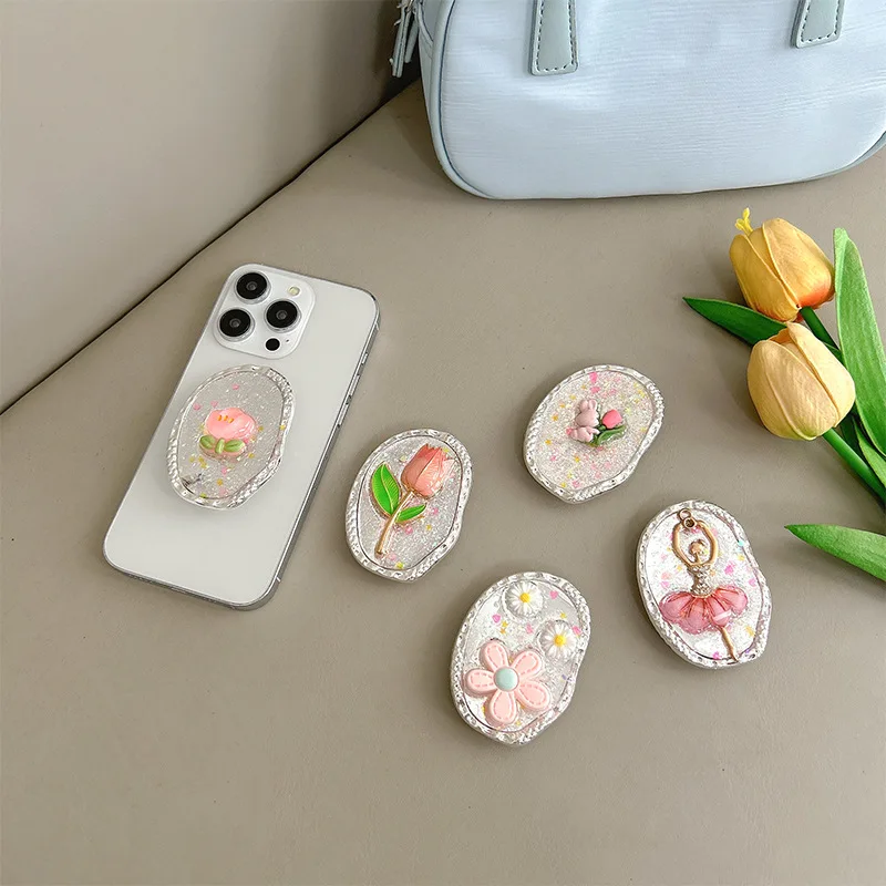 

INS European Ballet Flower Rabbit Relief Phone Air Bag Stand Pretty Cute Glitter Advanced Sense Girl Phone Case Deco Lazy Holder