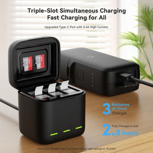 Imagen 2 del producto TELESIN-cargador de batería portátil con 3 ranuras, carga rápida para GoPro Hero 13, batería GoPro Hero 13, accesorios para Cámara de Acción negra